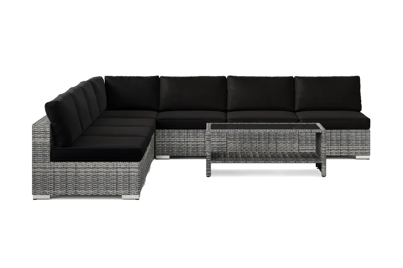 Bahamas udendørs hjørnesofa 7-pers vendbar med åben afslutning og bord med hylde - Grå - Have - Udendørs miljø - Altan & terrasse - Altanmøbler