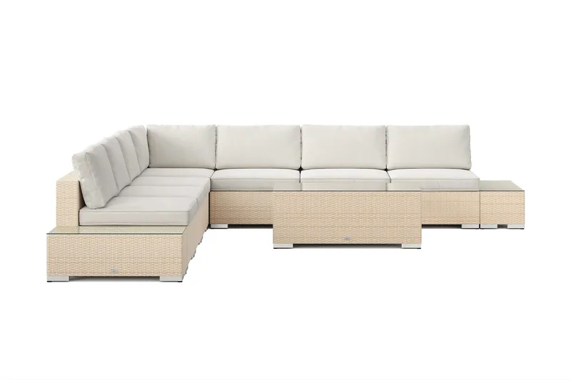 Bahamas udendørs hjørnesofa 7-pers vendbar med åben afslutning og bord - Beige - Have - Udendørs miljø - Altan & terrasse - Altanmøbler