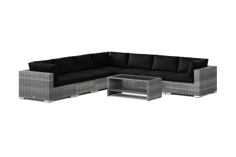Bahamas udendørs hjørnesofa 7-pers vendbar og bord med hylde, Grå