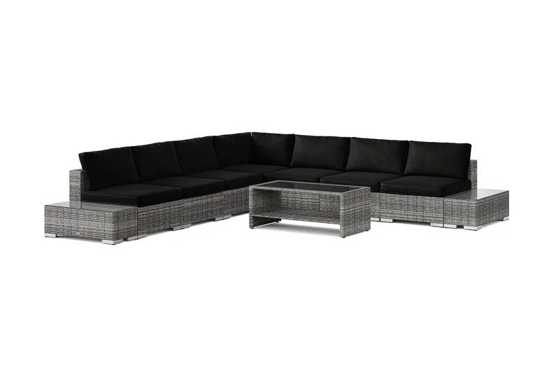 Bahamas udendørs hjørnesofa 7-pers vendbar med åben afslutning og bord med hylde, Grå