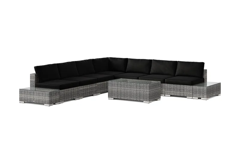 Bahamas udendørs hjørnesofa 7-pers vendbar med åben afslutning og bord, Grå
