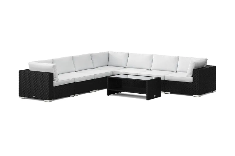 Bahamas udendørs hjørnesofa 7-pers vendbar og bord med hylde, Sort