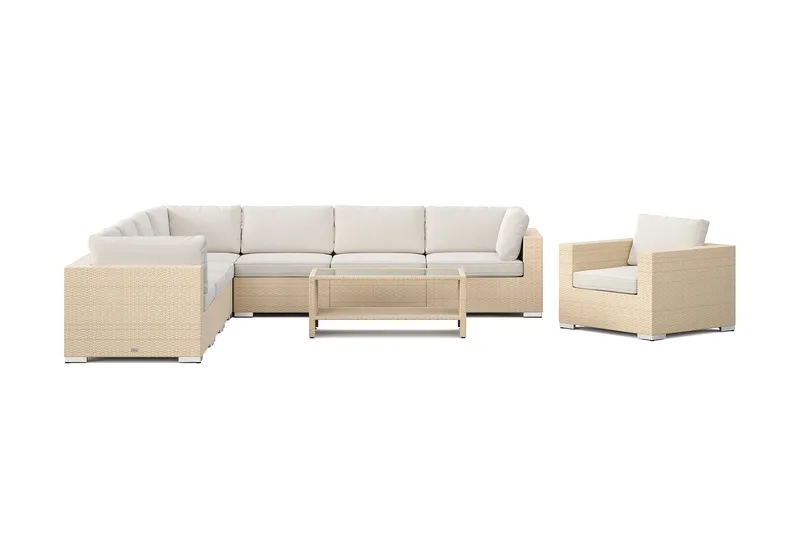 Bahamas udendørs hjørnesofa 8-pers vendbar med lænestol og bord med hylde - Beige - Have - Udendørs miljø - Altan & terrasse - Altanmøbler