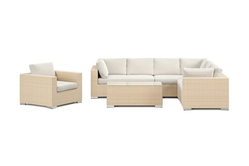 Bahamas udendørs L-sofa højre 7-pers med lænestol og bord - Beige - Have - Udendørs miljø - Altan & terrasse - Altanmøbler