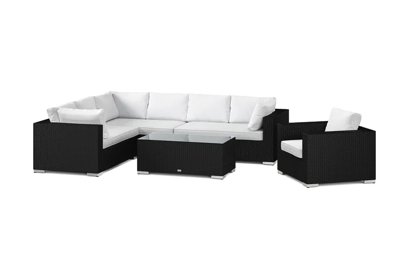 Bahamas udendørs L-sofa højre 7-pers med lænestol og bord, Sort