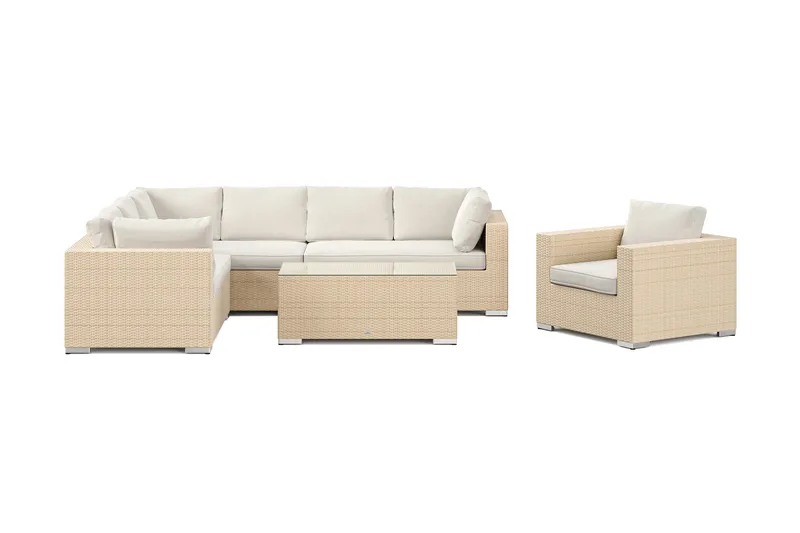Bahamas udendørs L-sofa højre 7-pers med lænestol og bord - Beige - Havemøbler - Loungemøbler - Sofagrupper udendørs