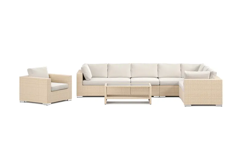 Bahamas udendørs L-sofa højre 8-pers med lænestol og bord med hylde - Beige - Have - Udendørs miljø - Altan & terrasse - Altanmøbler