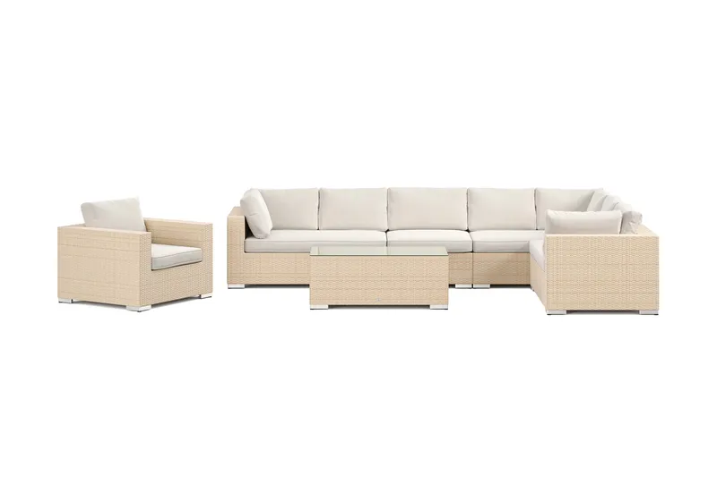 Bahamas udendørs L-sofa højre 8-pers med lænestol og bord - Beige - Have - Udendørs miljø - Altan & terrasse - Altanmøbler