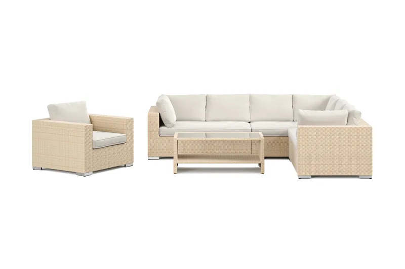 Bahamas udendørs L-sofa venstre 7-pers med lænestol og bord med hylde - Beige - Have - Udendørs miljø - Altan & terrasse - Altanmøbler