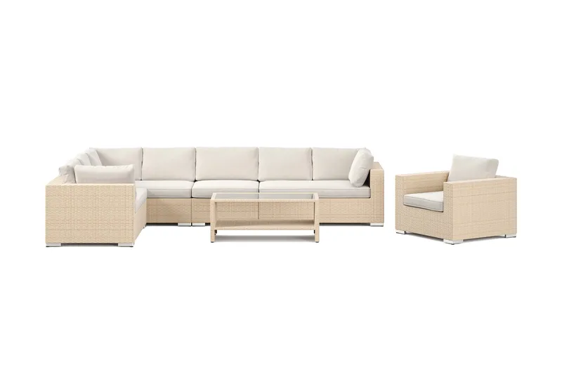 Bahamas udendørs L-sofa venstre 8-pers med lænestol og bord med hylde - Beige - Have - Udendørs miljø - Altan & terrasse - Altanmøbler