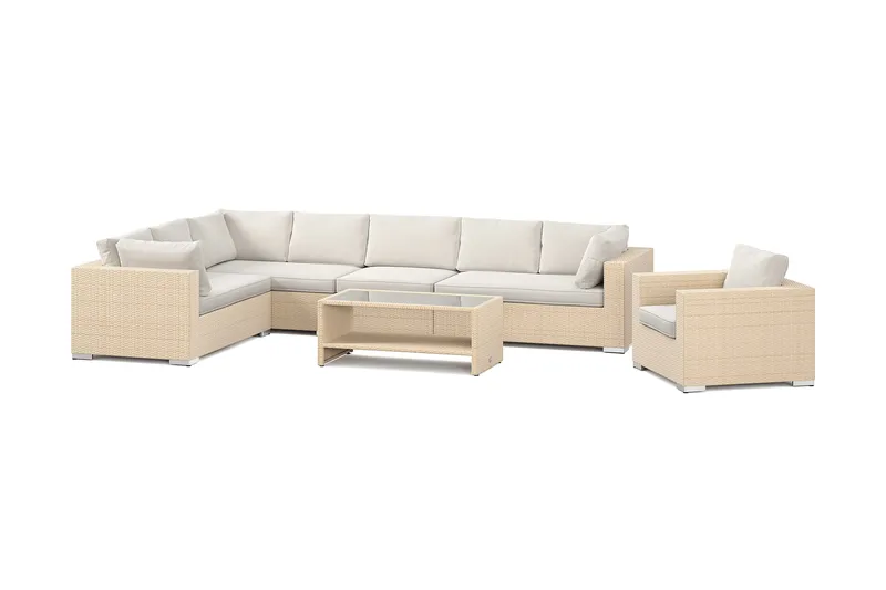 Bahamas udendørs L-sofa venstre 8-pers med lænestol og bord med hylde - Beige - Have - Udendørs miljø - Altan & terrasse - Altanmøbler