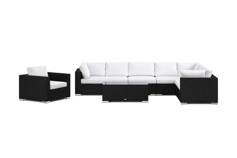 Bahamas udendørs L-sofa venstre 8-pers med lænestol og bord - Sort - Have - Udendørs miljø - Altan & terrasse - Altanmøbler