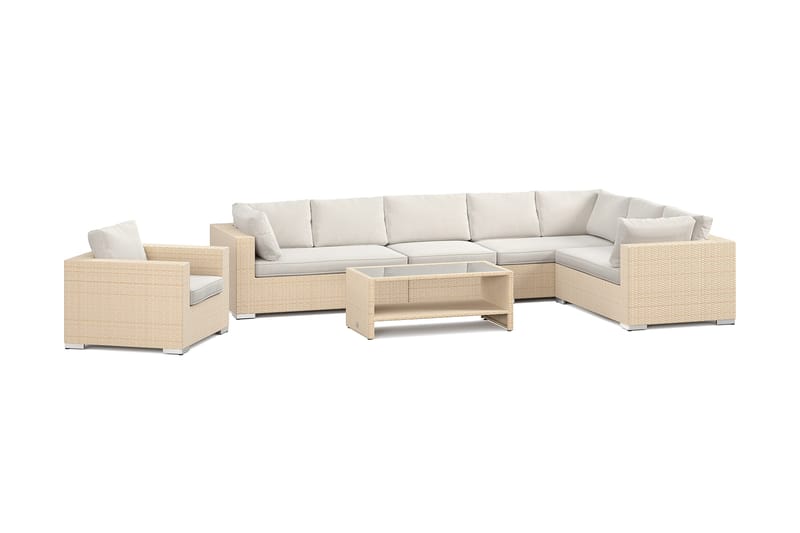 Bahamas udendørs L-sofa venstre 8-pers med lænestol og bord med hylde - Sand - Have - Udendørs miljø - Altan & terrasse - Altanmøbler