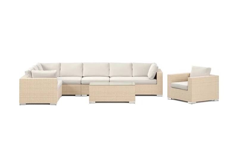 Bahamas udendørs L-sofa venstre 8-pers med lænestol og bord - Beige - Have - Udendørs miljø - Altan & terrasse - Altanmøbler
