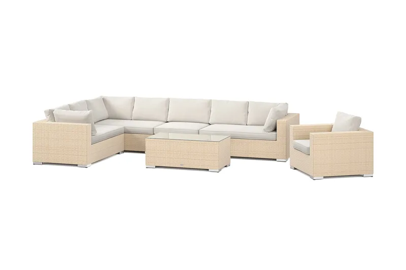 Bahamas udendørs L-sofa venstre 8-pers med lænestol og bord - Beige - Have - Udendørs miljø - Altan & terrasse - Altanmøbler
