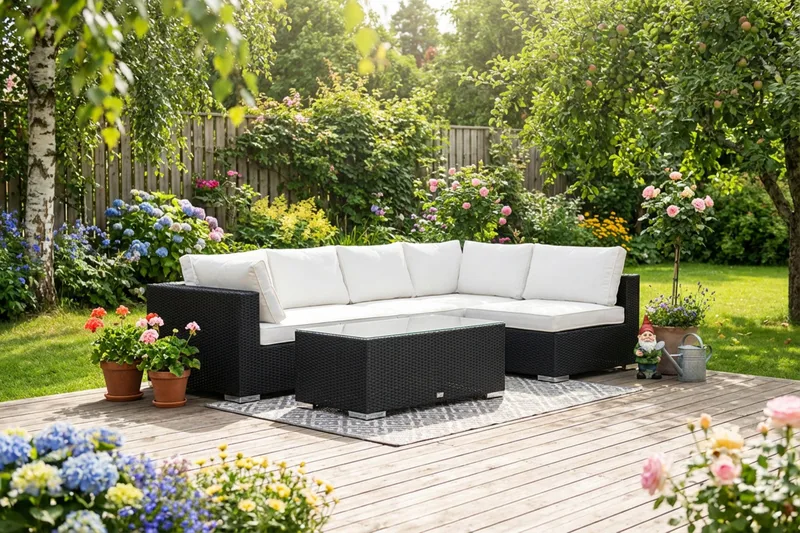 Bahamas udendørs loungegruppe 5-pers med vendbar chaiselong og bord - Sort - Have - Udendørs miljø - Altan & terrasse - Altanmøbler