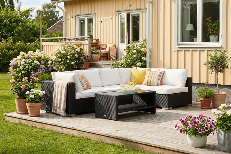 Bahamas udendørs loungegruppe 5-pers med vendbar chaiselong og bord med hylde - Sort - Have - Udendørs miljø - Altan & terrasse - Altanmøbler