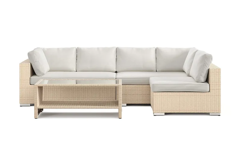 Bahamas udendørs loungegruppe 5-pers med vendbar chaiselong og bord med hylde - Beige - Have - Udendørs miljø - Altan & terrasse - Altanmøbler