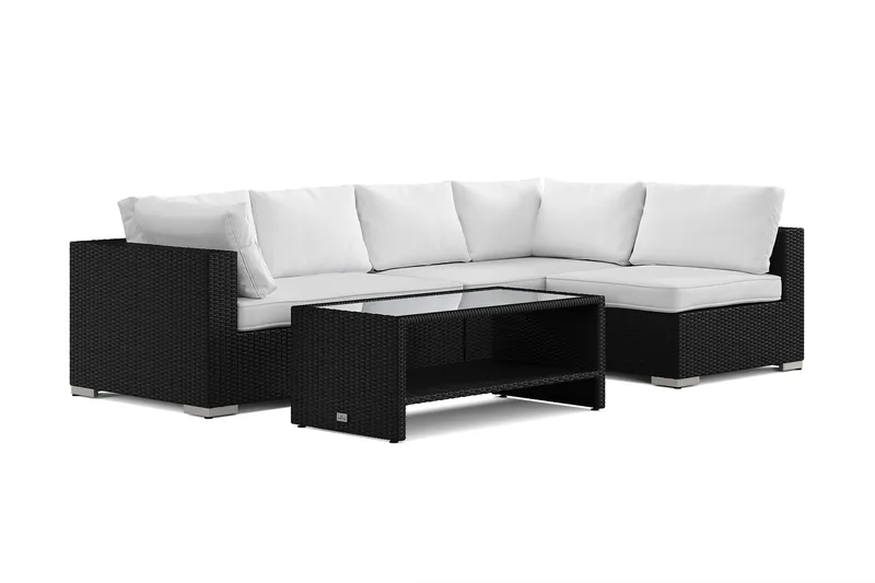 Bahamas udendørs loungegruppe 5-pers med vendbar chaiselong og bord med hylde, Sort