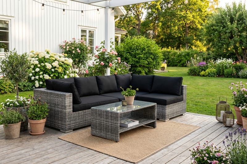 Bahamas udendørs loungegruppe 5-pers med vendbar chaiselong og bord med hylde - Grå - Have - Udendørs miljø - Altan & terrasse - Altanmøbler