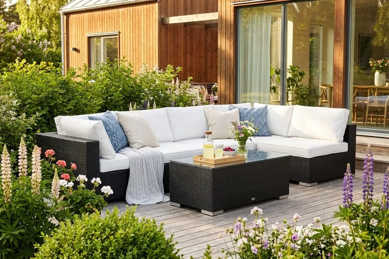 Bahamas udendørs loungegruppe 6-pers med vendbar chaiselong og bord - Sort - Have - Udendørs miljø - Altan & terrasse - Altanmøbler