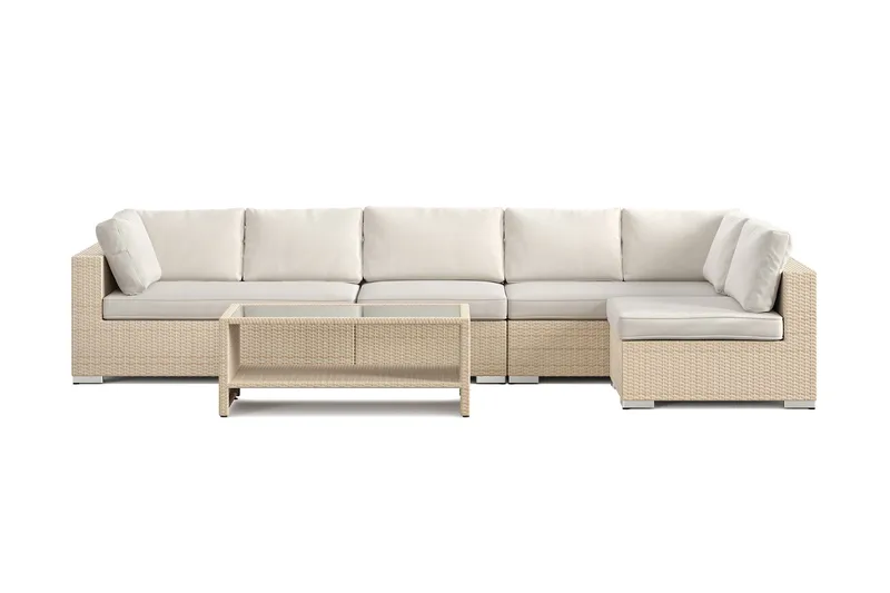 Bahamas udendørs loungegruppe 6-pers med vendbar chaiselong og bord med hylde - Beige - Have - Udendørs miljø - Altan & terrasse - Altanmøbler