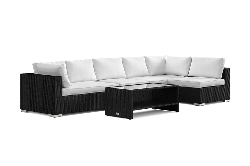 Bahamas udendørs loungegruppe 6-pers med vendbar chaiselong og bord med hylde, Sort