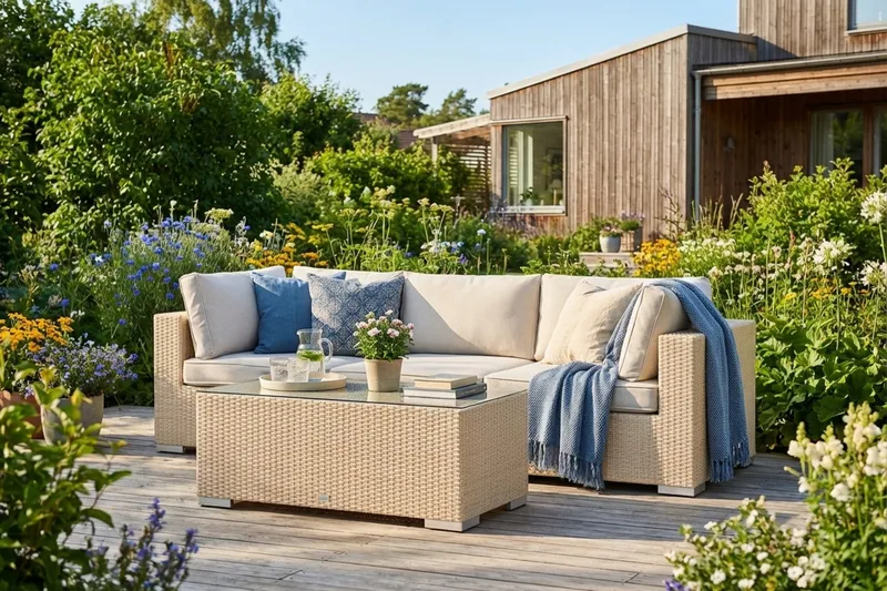 Bahamas udendørs sofa 3-pers med bord - Beige - Have - Udendørs miljø - Altan & terrasse - Altanmøbler