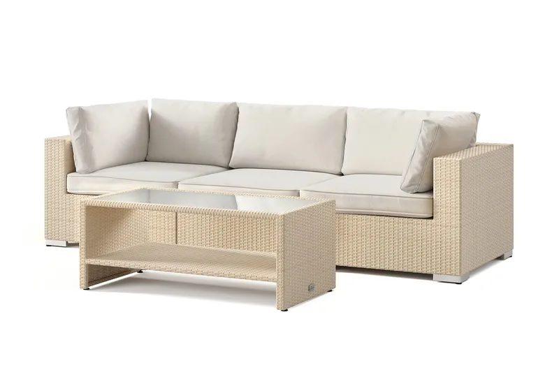 Bahamas udendørs sofa 3-pers med bord og hylde, Beige