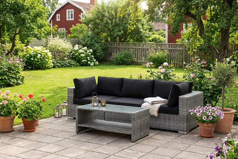 Bahamas udendørs sofa 3-pers med bord og hylde - Grå - Have - Udendørs miljø - Altan & terrasse - Altanmøbler