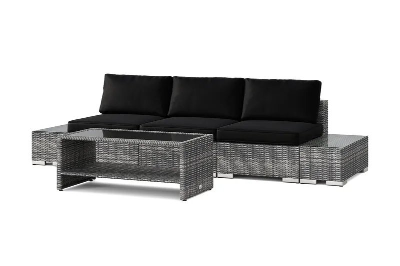 Bahamas udendørs sofa 3-pers med bord med hylde - Grå - Have - Udendørs miljø - Altan & terrasse - Altanmøbler