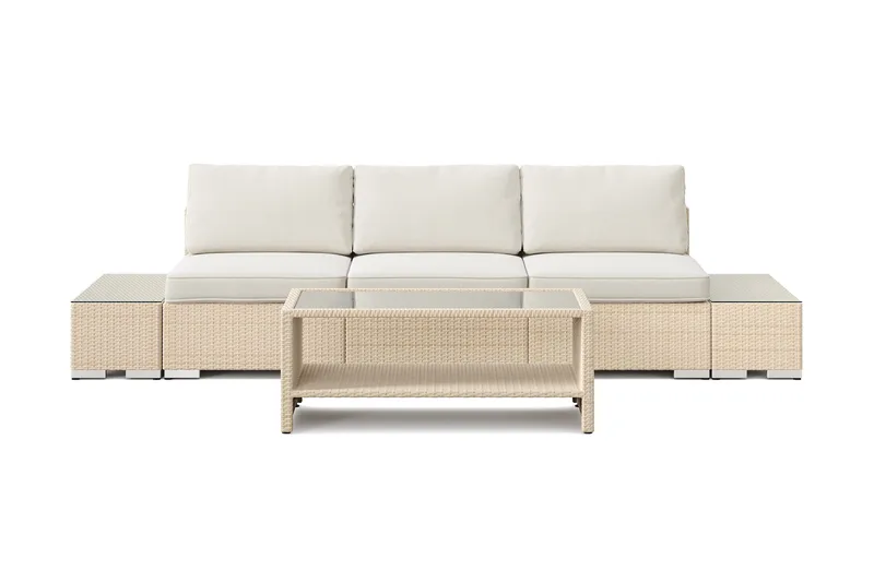 Bahamas udendørs sofa 3-pers med bord med hylde - Beige - Havemøbler - Loungemøbler - Sofagrupper udendørs