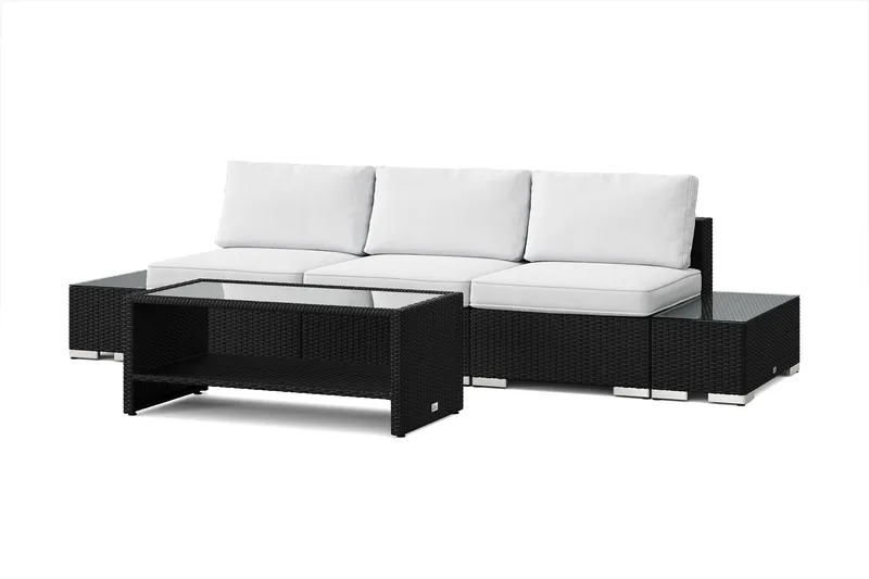 Bahamas udendørs sofa 3-pers med bord med hylde, Sort