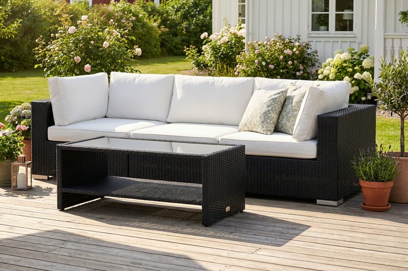 Bahamas udendørs sofa 3-pers med bord og hylde - Sort - Have - Udendørs miljø - Altan & terrasse - Altanmøbler