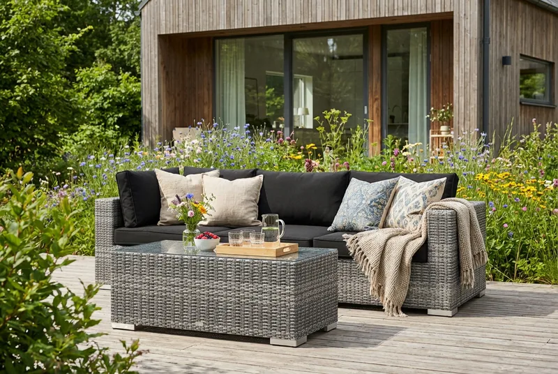 Bahamas udendørs sofa 3-pers med bord - Grå - Have - Udendørs miljø - Altan & terrasse - Altanmøbler