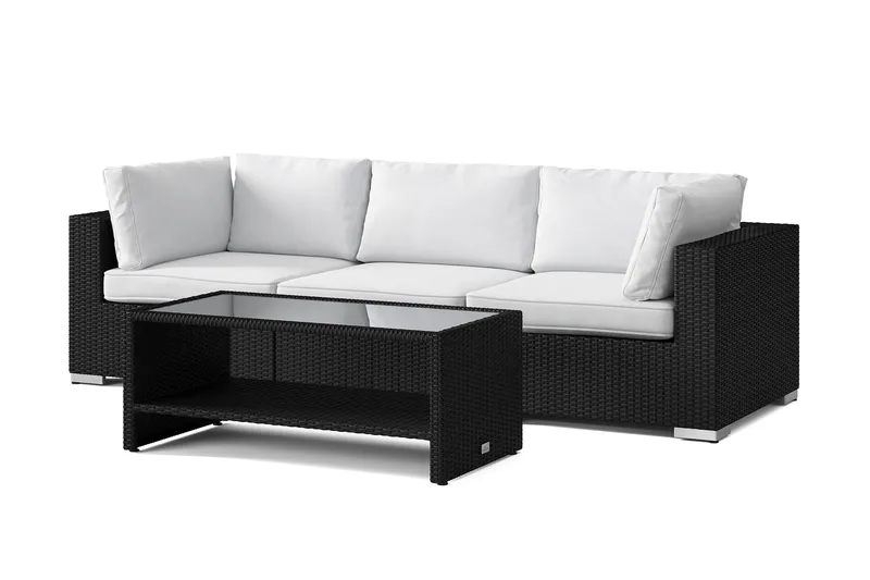 Bahamas udendørs sofa 3-pers med bord og hylde, Sort