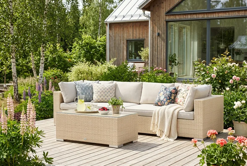 Bahamas udendørs sofa 4-pers med bord - Beige - Have - Udendørs miljø - Altan & terrasse - Altanmøbler