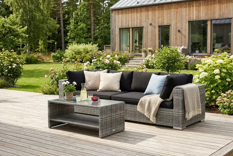 Bahamas udendørs sofa 4-pers med bord og hylde - Grå - Have - Udendørs miljø - Altan & terrasse - Altanmøbler