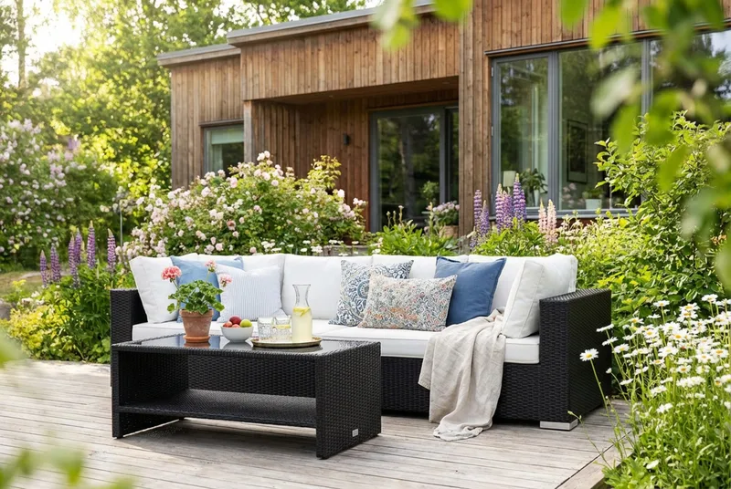 Bahamas udendørs sofa 4-pers med bord og hylde - Sort - Have - Udendørs miljø - Altan & terrasse - Altanmøbler