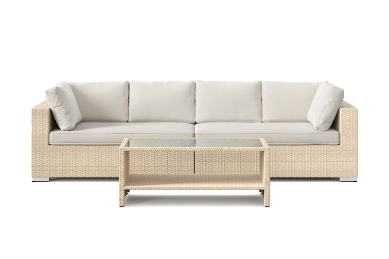 Bahamas udendørs sofa 4-pers med bord og hylde - Beige - Have - Udendørs miljø - Altan & terrasse - Altanmøbler