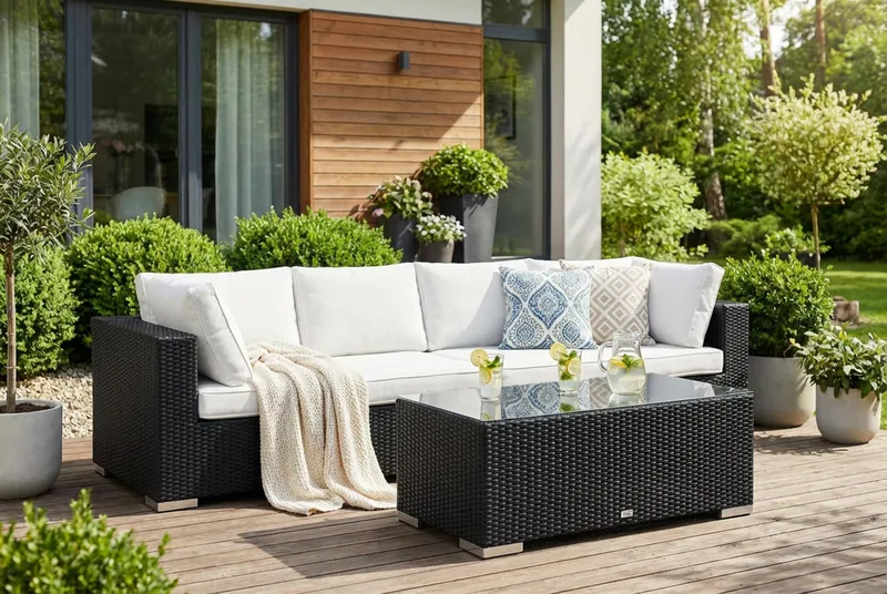 Bahamas udendørs sofa 4-pers med bord - Sort - Have - Udendørs miljø - Altan & terrasse - Altanmøbler