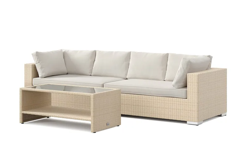 Bahamas udendørs sofa 4-pers med bord og hylde, Beige