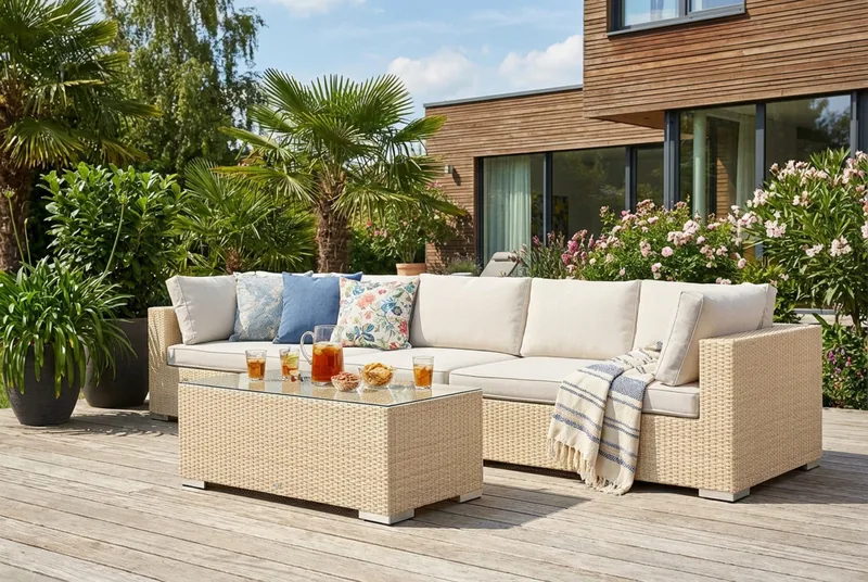 Bahamas udend ørs sofa 5-pers med bord - Beige - Havemøbler - Loungemøbler - Sofagrupper udendørs