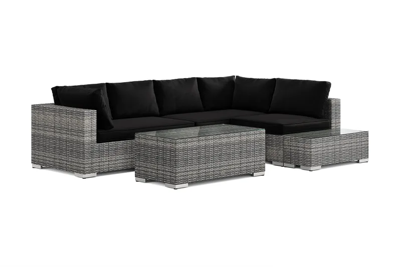 Bahamas udendørs sofa 5-pers vendbar chaiselong med afslutning og bord, Grå