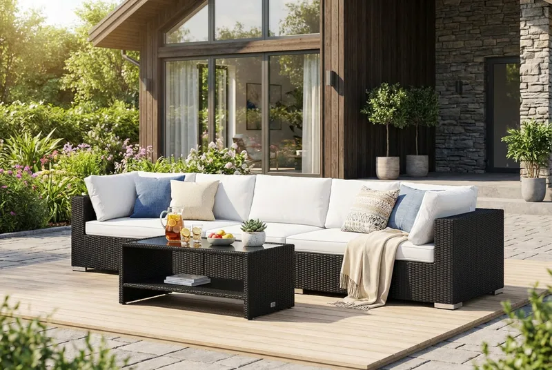 Bahamas udendørs sofa 5-pers med bord og hylde - Sort - Have - Udendørs miljø - Altan & terrasse - Altanmøbler