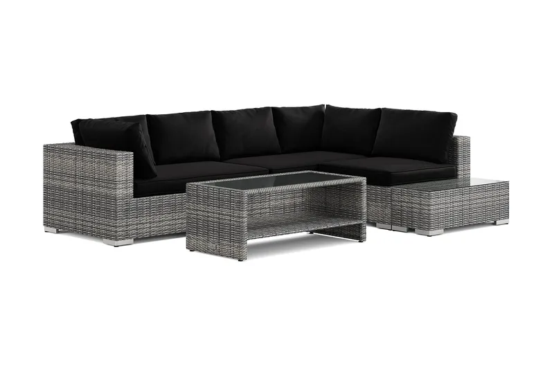 Bahamas udendørs sofa 5-pers vendbar chaiselong med afslutning og bord med hylde, Grå