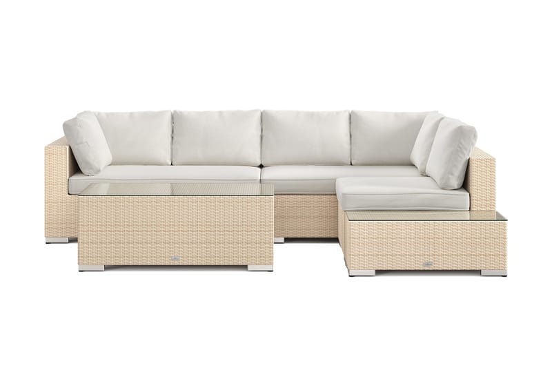 Bahamas udendørs sofa 5-pers vendbar chaiselong med afslutning og bord - Beige - Have - Udendørs miljø - Altan & terrasse - Altanmøbler