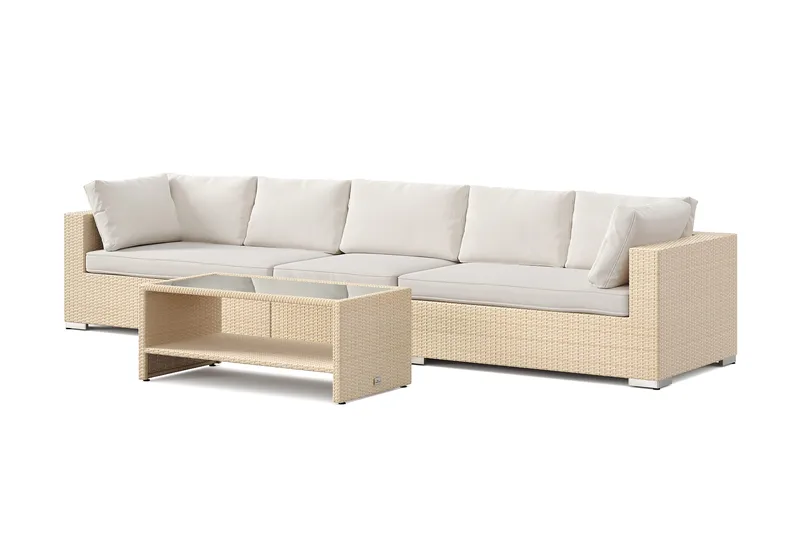 Bahamas udendørs sofa 5-pers med bord og hylde - Beige - Have - Udendørs miljø - Altan & terrasse - Altanmøbler