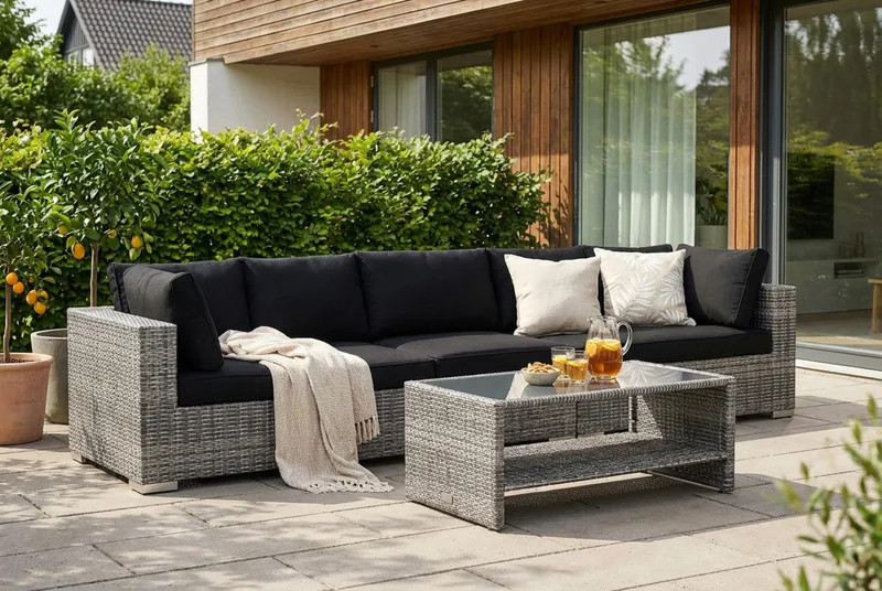 Bahamas udendørs sofa 5-pers med bord og hylde - Grå - Have - Udendørs miljø - Altan & terrasse - Altanmøbler