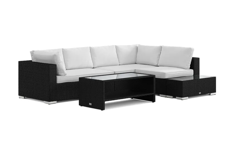 Bahamas udendørs sofa 5-pers vendbar chaiselong med afslutning og bord med hylde - Sort - Have - Udendørs miljø - Altan & terrasse - Altanmøbler